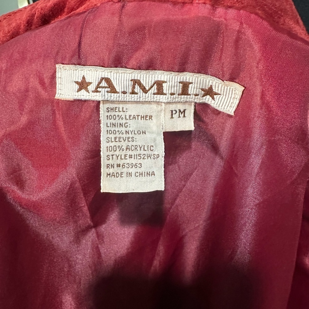 A.M.I Red Leather Jacket with Sweater Sleeves Size Petite M 👑 - Picture 2 of 6